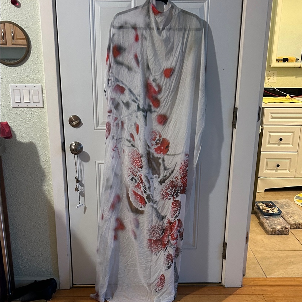 Floral Red and White Scarf